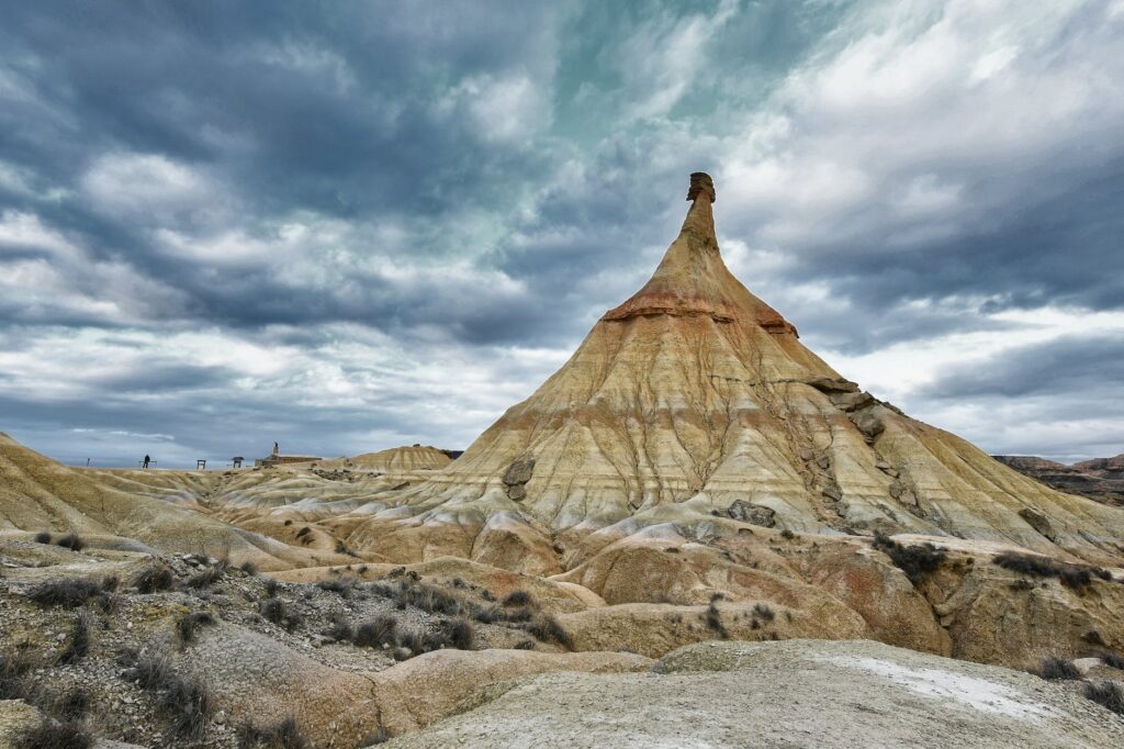 storm clouds over bardenas reales desert spain
